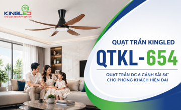 Quạt Trần Kingled QTKL-654-01 gỗ - Quạt Trần DC 6 Cánh Sải 54inch Cho Phòng Khách Hiện Đại